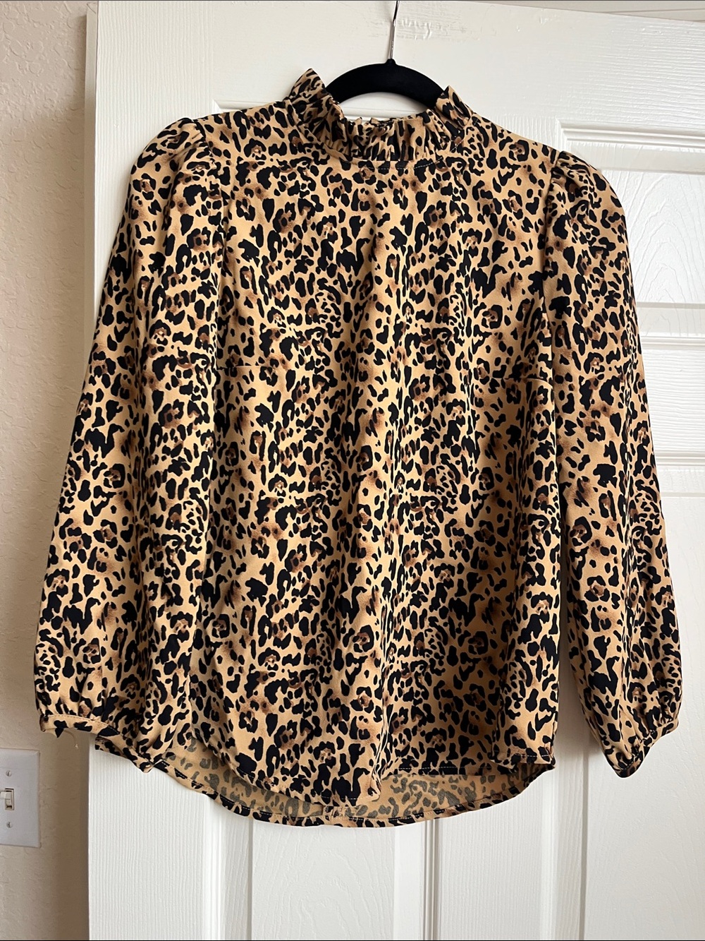 NWT J. Crew Tan and Black Leopard Ruffle-Neck Blouse